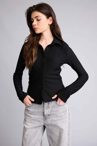 Defacto Coool Fitted Bürümcük Uzun Kollu Gömlek F9284ax25aubk81 Siyah
