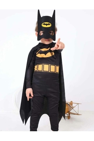 Batman Çocuk Kostümü Pelerinli Ve Maskeli Yarasa Adam Doğum Günü Kostümü Siyah