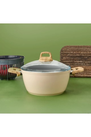 Hisar Seramik Derin Tencere - Beyaz / Kahverengi - 24 Cm