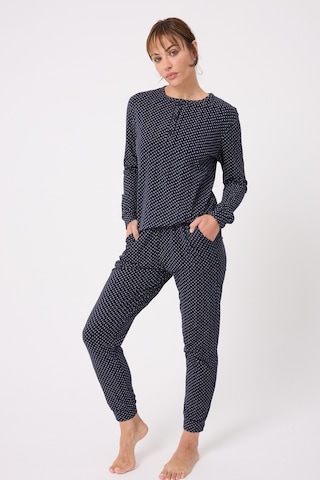 Lespadon Ocean Rıpple Premium Örme Pamuk Uzun Kollu Henley & Uzun Pantolonlu Kadın Pijama Takımı-3233 Lacıvert