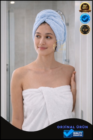 Mikrofiber Saç Havlusu Hızlı Kuruyan, Yumuşak Ve Hafif Farklı Renk Seçenekleri Mavi