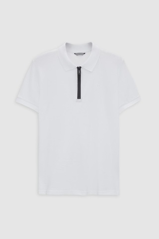 Twn Slim Fit Beyaz Pike Dokulu Yarım Fermuarlı Polo Yaka T-shirt 4ec14ortfrplo Beyaz