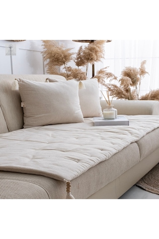 Premium Krem Keten Evcil Hayvan Dostu Koltuk Pedi 80x180 Krem