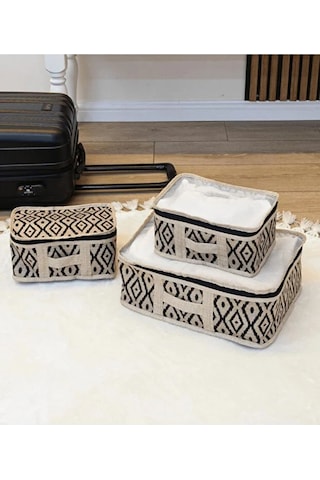 Bohe 3'lü Bavul İçi Düzenleyici Seyahat Çantası Organizer Bej