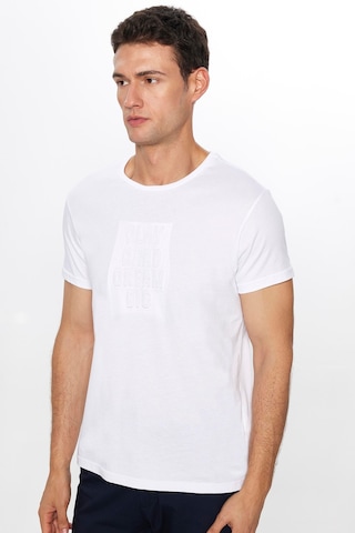 Tudors Erkek Slim Fit Dar Kesim %100 Pamuk Yumuşak Dokulu Baskılı Beyaz Bisiklet Yaka Tişört-31700 Beyaz