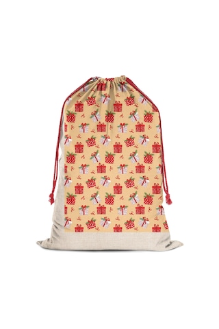 Büyük Noel Baba Hediye Çantası, Pamuklu Kordonlu, Yeniden Kullanılabilir Noel Hediye Tel