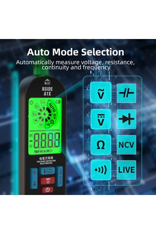 Geeksen Akıllı Isınma Koruma Dijital Multimetre, 400mah Li-pil İle Doğrudan Şarj, Lcd Ekran Yeşil-kırmızı Arka Işık, Otomatik Kapatma Ve El Feneri Fonksiyonu, Siyah + Saklama Çantası Siyah