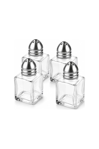 Mini Cam Tuzluk Biberlik Seti Kare Baharatlık Paslanmaz Çelik Kapaklı Şeffaf Cam Sofra Tuzluk Baharat Kabı Modern Dekoratif Tuzluk Biberlik Takımı 4 Acı Kahverengi