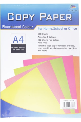 Copy Paper Fosforlu Neon Renkli A4 Fotokopi Kağıdı 500'lü Çok Renkli