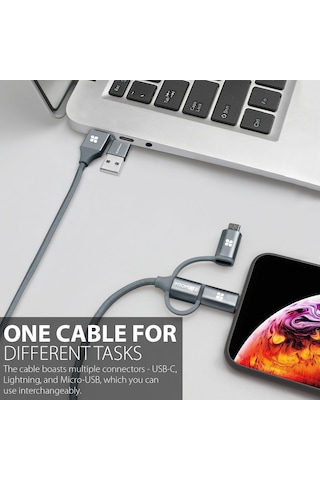 Promate Universal Lightning Type-C Micro-USB Şarj Kablosu Gri