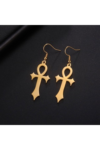 Kadınlar Kızlar İçin Ankh Haç Küpeleri Eski Mısır Haçı Paslanmaz Gold