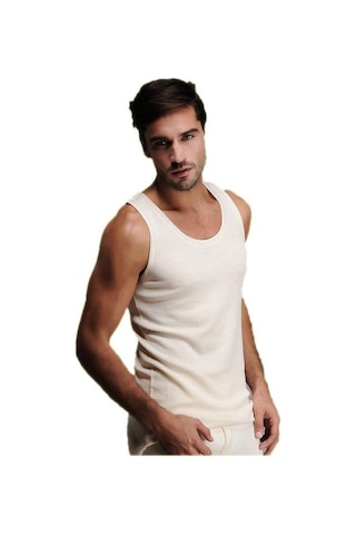 Hasyün %100 Yün Erkek Atlet Woolmark Sertifikalı Ekoteks Belgeli Krem