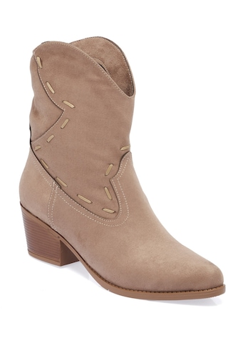 Gdt Ayakkabı Vizon Renk Süet Kalın Topuk Kadın Kovboy Bot Vizon