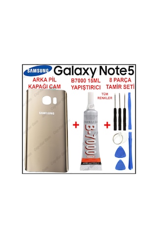 Samsung Uyumlu Galaxy Note 5 N920 Arka Kapak Pil Kapağı Cam + B7000 15Ml