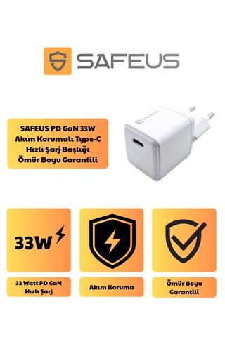 Pd Gan 33w Akım Korumalı Type-c Hızlı Şarj Başlığı Ömür Boyu Garantili 33Wat