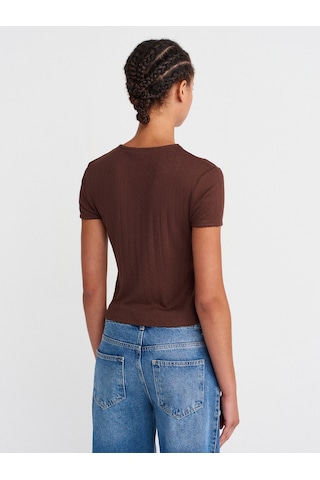 Dilvin 31795 Fiyonk Detaylı Kısa Kollu Kontrast T-shirt-açık Kahve Açık Kahve