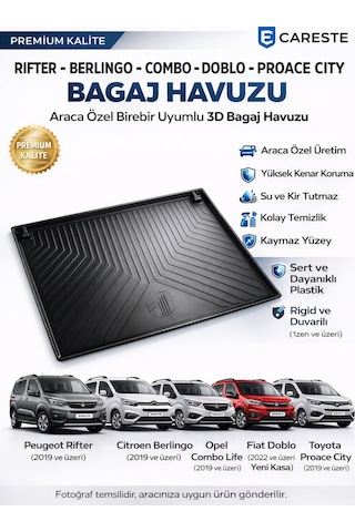 Rifter Berlingo Combo Doblo Proace City Uyumlu Bagaj Havuzu 3d Araca Özel 2019+ Yumuşak Kauçuktur