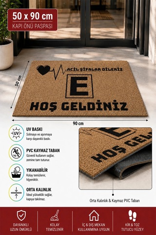 Valerine Life Eczane Logolu Acil Şifalar Dileriz Coco Görünüm İşyeri Koko Kapı Önü Paspası 50x90cm Kahverengi