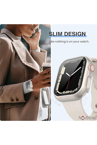 Novstrap Apple Uyumlu Watch 7/8/9 Seri 45mm İle Starlight Yıldız Işığı Ekran Kasa Koruyucu Kapak