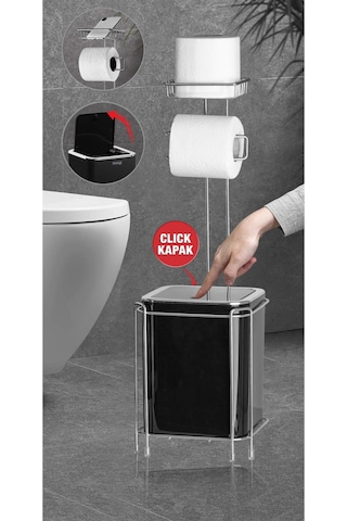 Metalifee Yedekli Wc Kağıtlığı Ve Kare Çöp Kovası Seti - Siyah / Krom Çok Renkli