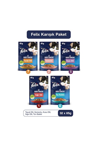 Felix Pouch Karışık Yetişkin Kedi Yaş Maması 32 x 85 G