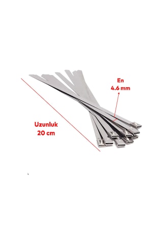 Badem10 Cırt Kelepçe Metal Paslanmaz Çelik Kablo Zip Bağı Çok Amaçlı Bağlama 4.6x200 10 Adet