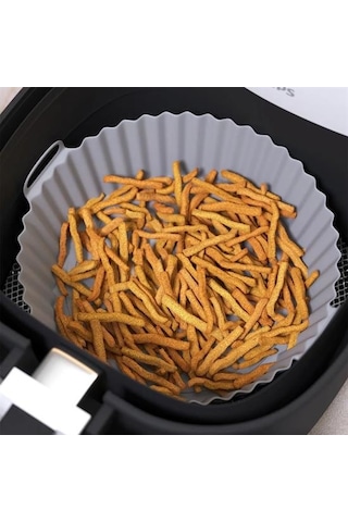 River World 20 CM'lik Gri Renkte Isıya Dayanabilen ve Yıkanabilen Yuvarlak Silikon Airfryer ve Fırın Matı