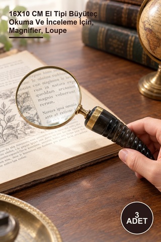 3 Adet Boynuz Pirinç Büyüteç 16x10 Cm El Tipi Büyüteç Okuma Ve İnceleme İçin, Magnifier, Loupe