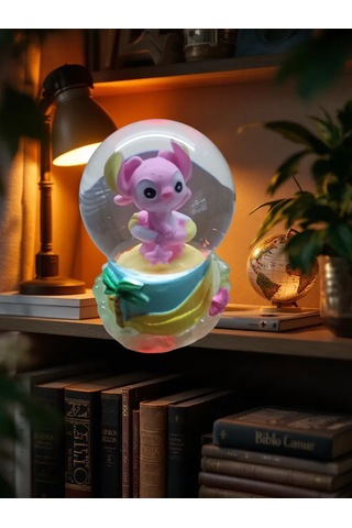 Stitch - Sarı Altlık 11cm-7cm Pilli Pembe Kar Küre