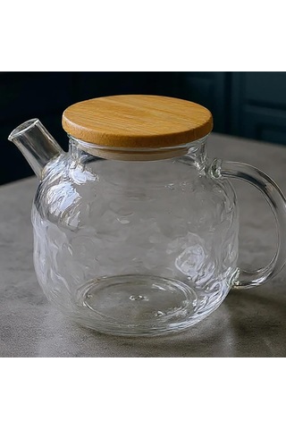 Borosilikat Cam Demlik, Bambu Kapaklı, Süzgeçli, 1000 Ml, Isıya Dayanıklı, Çay Kahve Bitki Çayı İçin, Cam Çay Çok Renkli