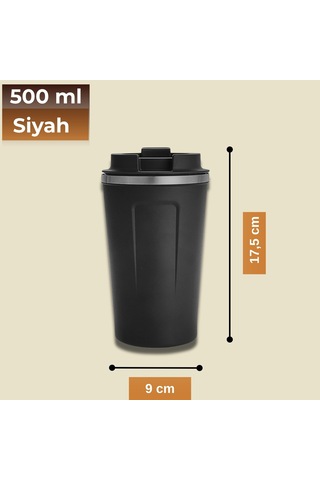 500 Ml Paslanmaz Çelik Bardak Termos Çift Katmanlı Siyah