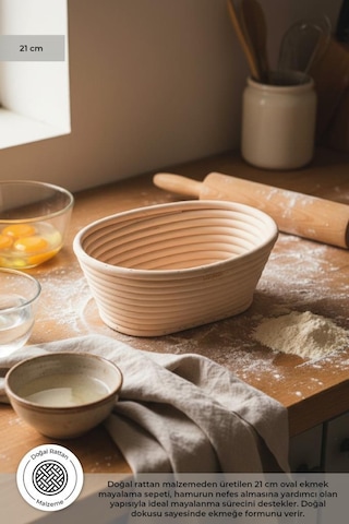 Bambum Puder - Ekmek Mayalama Sepeti Oval 21 Cm Ahşap