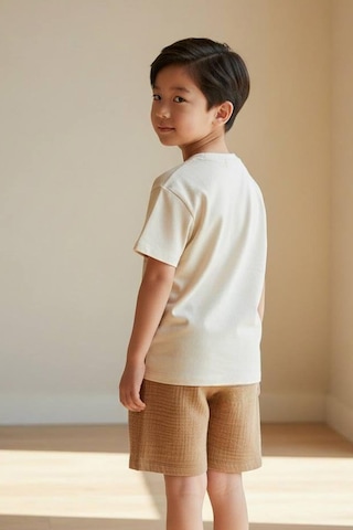 Monila Erkek Çocuk Pamuklu Tarçın İguana Baskılı T-shirt Ve Müslin Kumaş Şort Takım Tarçın