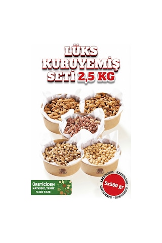 Lüks Kuruyemiş Seti 2,5 Kg 5x500g Antep Fıstığı, Kaju, Badem, Fıstık, Fındık-yeni Mahsul Taze 1750 G