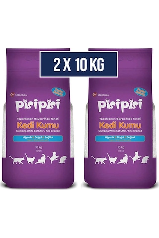 Eczacıbaşı Pisi Pisi Pudra Kokulu İnce Taneli Topaklaşan Kedi Kumu 2 x 10 KG