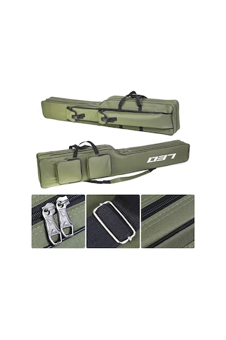 İki Katmanlı 130 Cm Olta Makara Çantası Olta Kamışı Yeşil Ordu