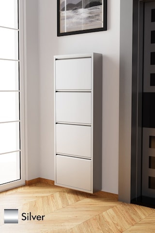Evdemo 4 Kapaklı Metal Ayakkabılık Silver
