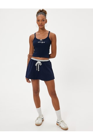 Koton Askılı Atlet Fiyonk Detaylı Slogan Nakışlı Slim Fit Lacivert 4sal30365ık Lacivert