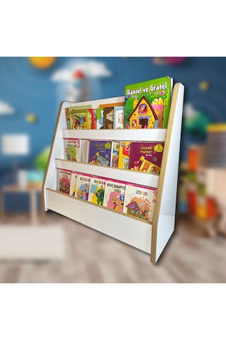 Bebek Çocuk Oyun Odası Melis 3 Raflı Montessori Kitaplık Beyaz