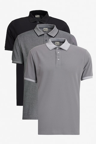 AC&Co / Altınyıldız Classics Erkek Sıyah-acık Sıyah-grı Slim Fit Dar Kesim 3 'lü Kıvrılmaz Polo Yaka Tişört Çok Renkli