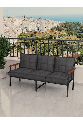 Modern Balkon, Bahçe, Cafe, Metal Koltuk, Kanepe Üçlü - Koyu Gri Koyu Gri