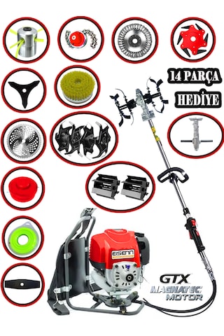 Eisenn German XB14 Power Sırt Tırpan + Akrobat Çapalama + Toprak Eşeleme 14 Parça Full Set