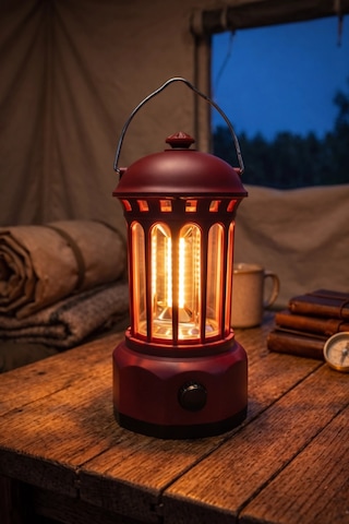 Glr L800br Retro Tasarım Şarjlı Kamp Lambası - 250 Lümen Vintage Fener Kırmızı