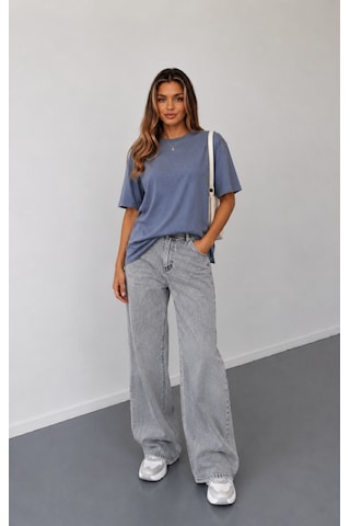 Stilera Kadın Oversize Basic Kısa Kollu Bisiklet Yaka Düz Tişört Gri