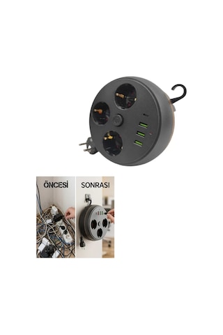 Akım Korumalı Çoklu Priz 3 Priz 3 Usb 1 Type C 2 Metre Kablo Güvenli Şarj 0-2