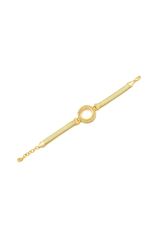 Altın Kaplama İmitasyon Zirkon Taşlı İşlemeli İtalyan Çeyrek Çerçeve Bileklik Blk-1167 Altın