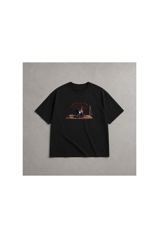 Yolo Street Özel Tasarım Etnik Halı Motifli Siyah Oversize %100 Pamuk Erkek Tişört Vintage Streetwear A1siyah