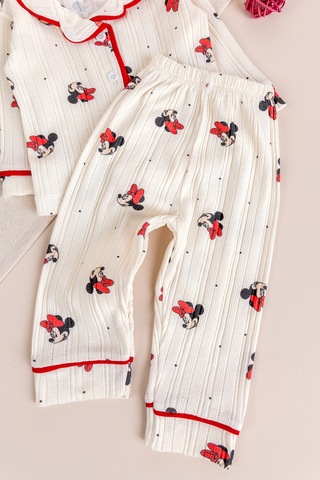 Babymod Fiğürlü Bebe Yaka Önden Düğmeli Kız Bebek Pijama Takımı Kımızı