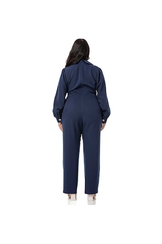 Büyük Beden Kruvaze Yaka Metal Düğmeli Fermuarlı Lacivert Tulum-lacivert Lacivert