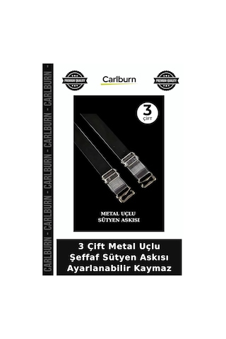 Carlburn 3 Çift Metal Uçlu Şeffaf Sütyen Askısı Ayarlanabilir Kaymaz Esnek Askı Kolay Kullanım Kadın Aksesuar Metal Uç Şeffaf 3